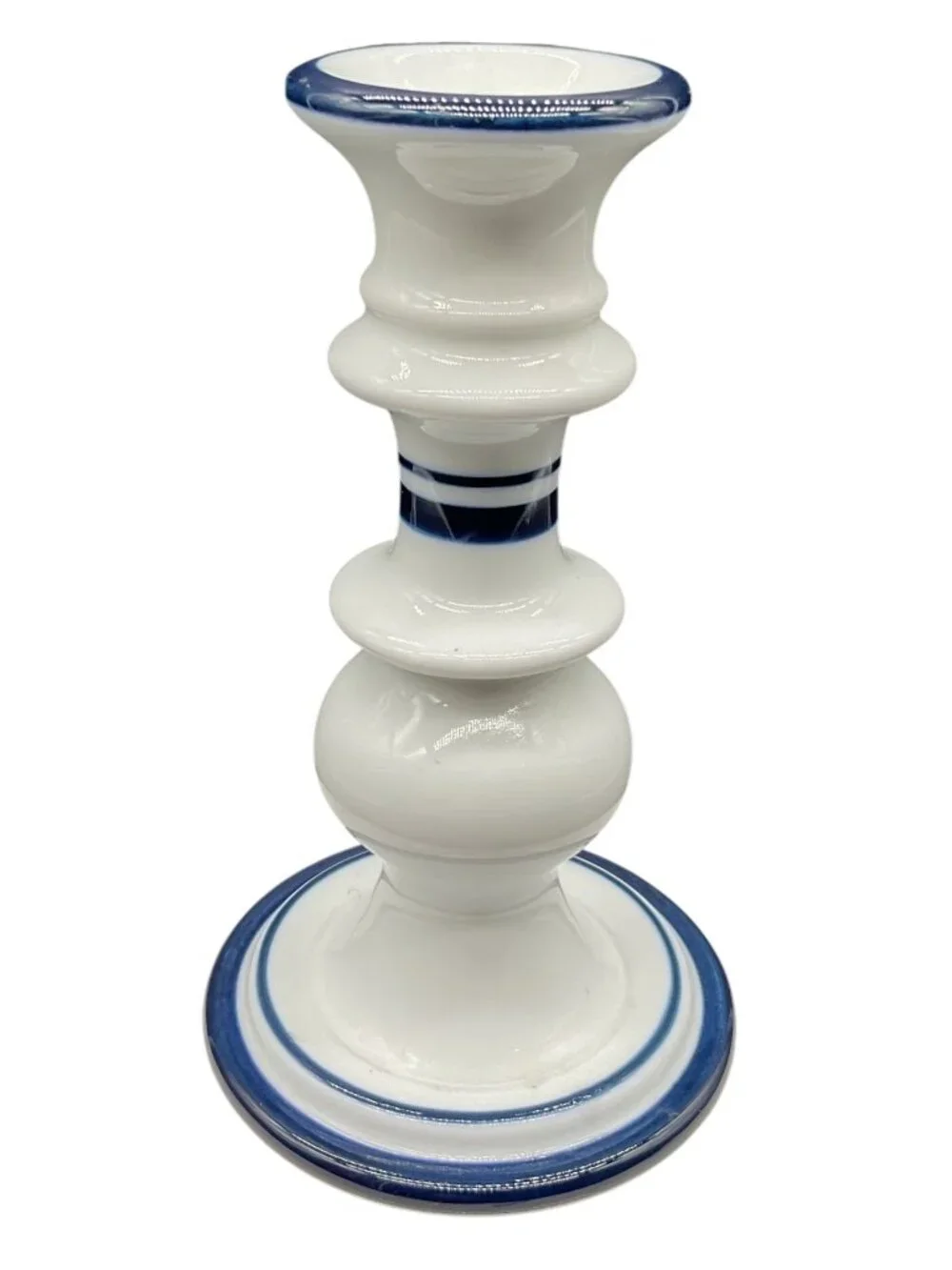 Dansk Bistro Blue Bordered Ceramic Candle Holder 6.5